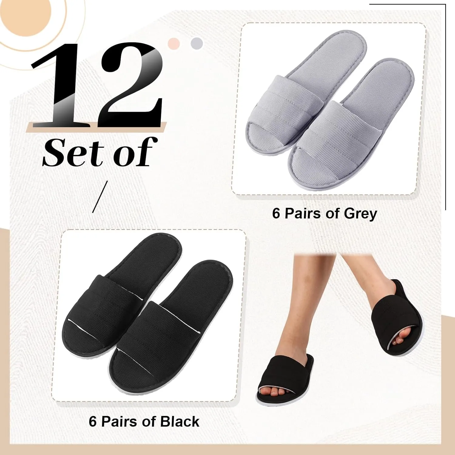 12 Pairs Disposable Slippers Hotel Guests Bulk Slipper Pack Non Slip Spa Women Men Wedding Comfort