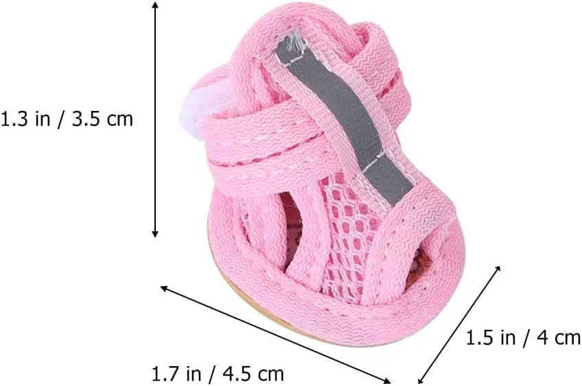 4pcs Summer Dog Shoes for Hot Pavement, Pet Dog Breathable Boots Dog Mesh Sandals Breathable Summer Dog Shoes Antis- Slip Sneakers for Small Dog Cat Walking Running Outdoor (Pink) Size1
