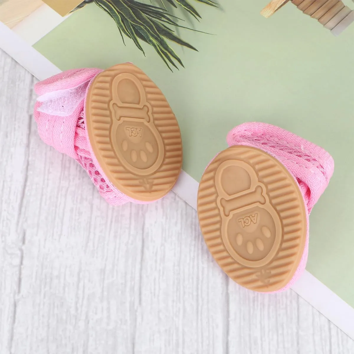 4pcs Summer Dog Shoes for Hot Pavement, Pet Dog Breathable Boots Dog Mesh Sandals Breathable Summer Dog Shoes Antis- Slip Sneakers for Small Dog Cat Walking Running Outdoor (Pink) Size1