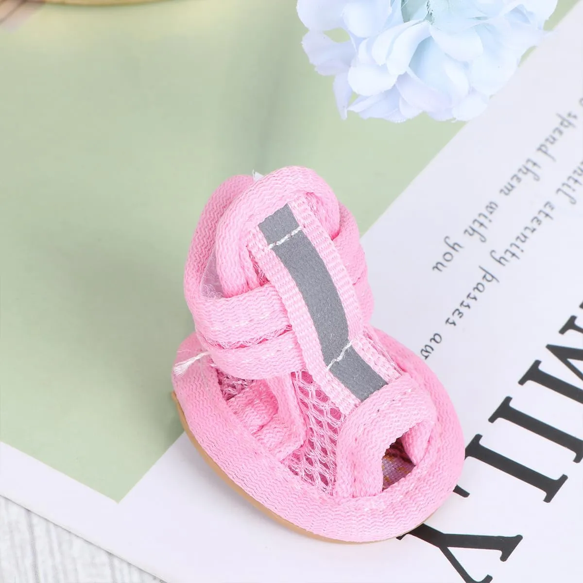 4pcs Summer Dog Shoes for Hot Pavement, Pet Dog Breathable Boots Dog Mesh Sandals Breathable Summer Dog Shoes Antis- Slip Sneakers for Small Dog Cat Walking Running Outdoor (Pink) Size1