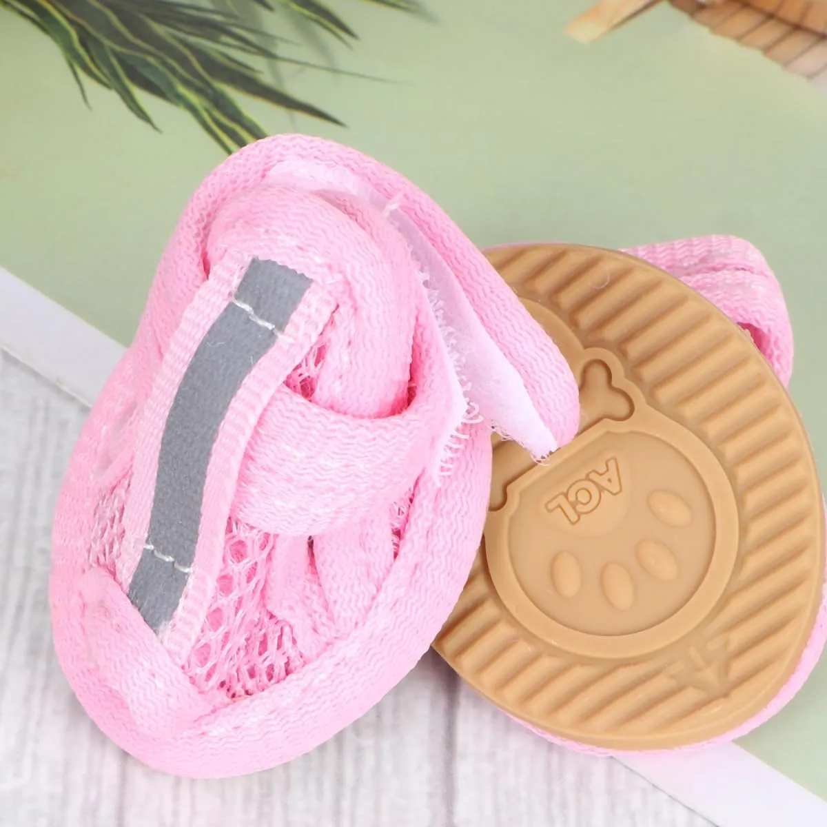 4pcs Summer Dog Shoes for Hot Pavement, Pet Dog Breathable Boots Dog Mesh Sandals Breathable Summer Dog Shoes Antis- Slip Sneakers for Small Dog Cat Walking Running Outdoor (Pink) Size1