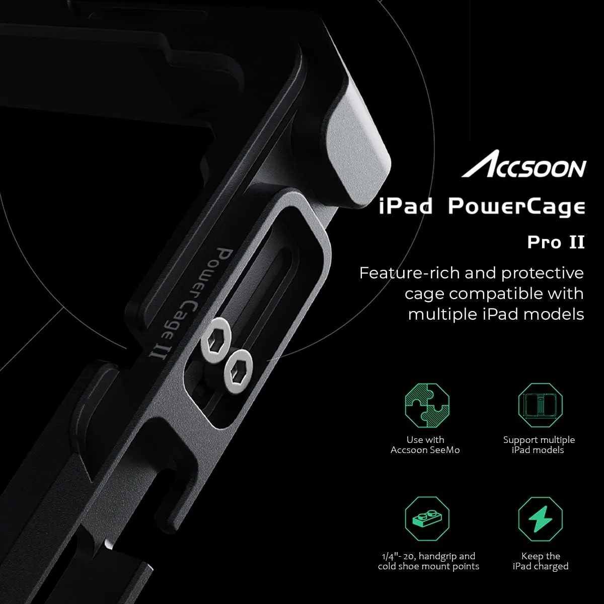 Accsoon Power Cage Pro Ⅱ for iPad, Compatible with IPad Pro - 12.9 inch (Gen 3, 4, 5, 6), W ACC04 NP-F Battery Plate Adapter