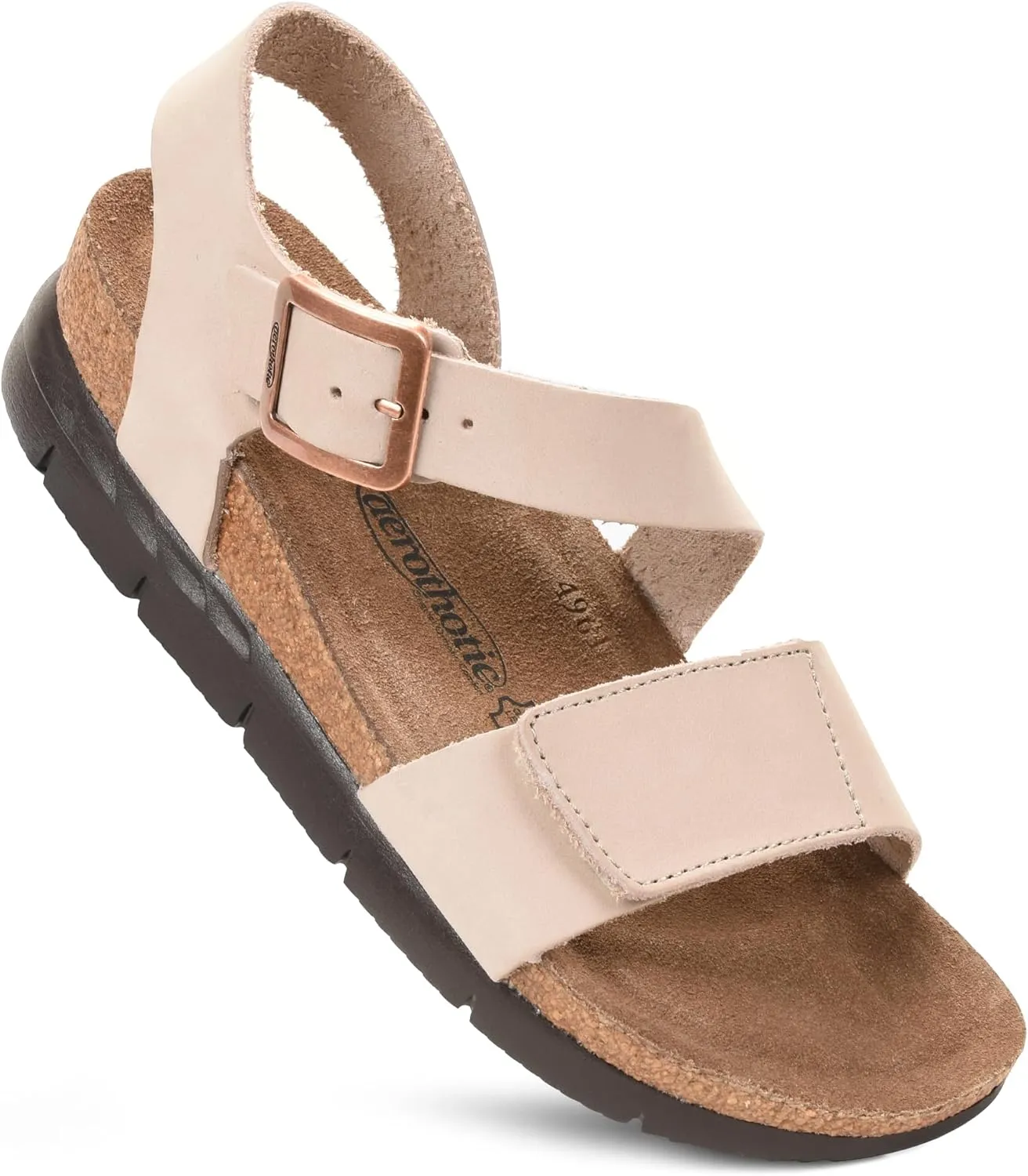 AEROTHOTIC Leather Platform Sandals with Arch Support Comfy Strap with Adjustable Buckle Slingback Open Toe Walking Indoor Outdoor Wedge Sandals for Women