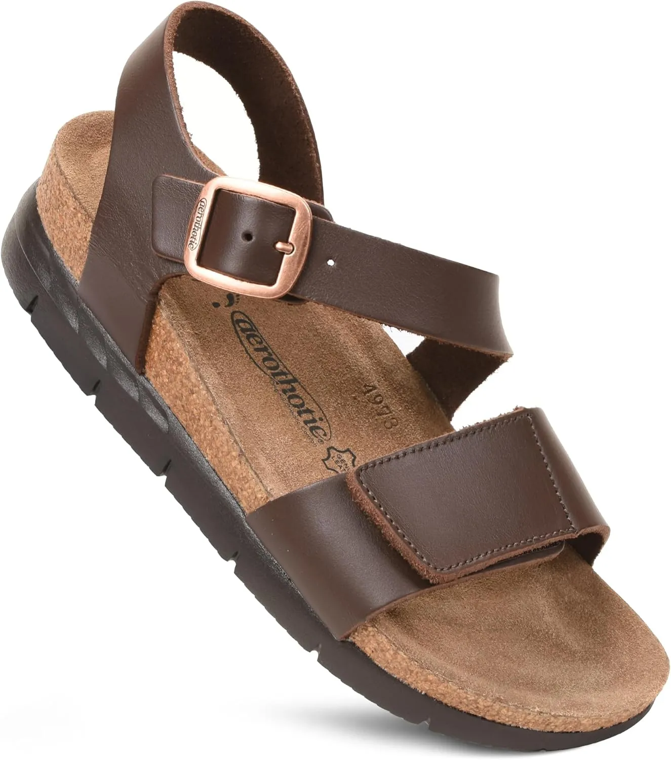 AEROTHOTIC Leather Platform Sandals with Arch Support Comfy Strap with Adjustable Buckle Slingback Open Toe Walking Indoor Outdoor Wedge Sandals for Women
