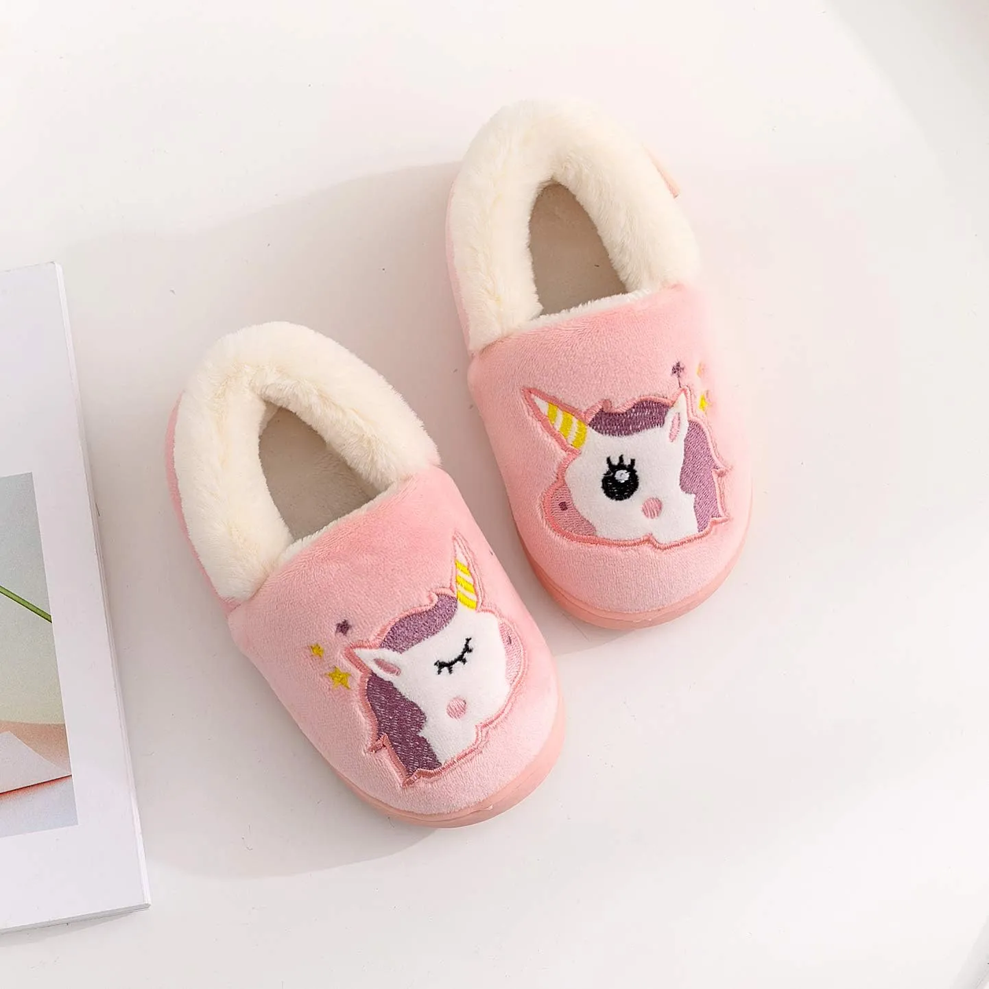 Ainikas Toddler Boys Girls Slippers Fluffy Little Kids House Slippers Warm Fur Cute Animal Home Slipper