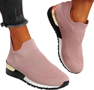 Air Cushion Slip-on Walking Shoes for Women,Orthopedic Diabetic Walking Shoes with Arch Support,Casual Breathable Knit Mesh Wedge Platform Sneaker Sandals