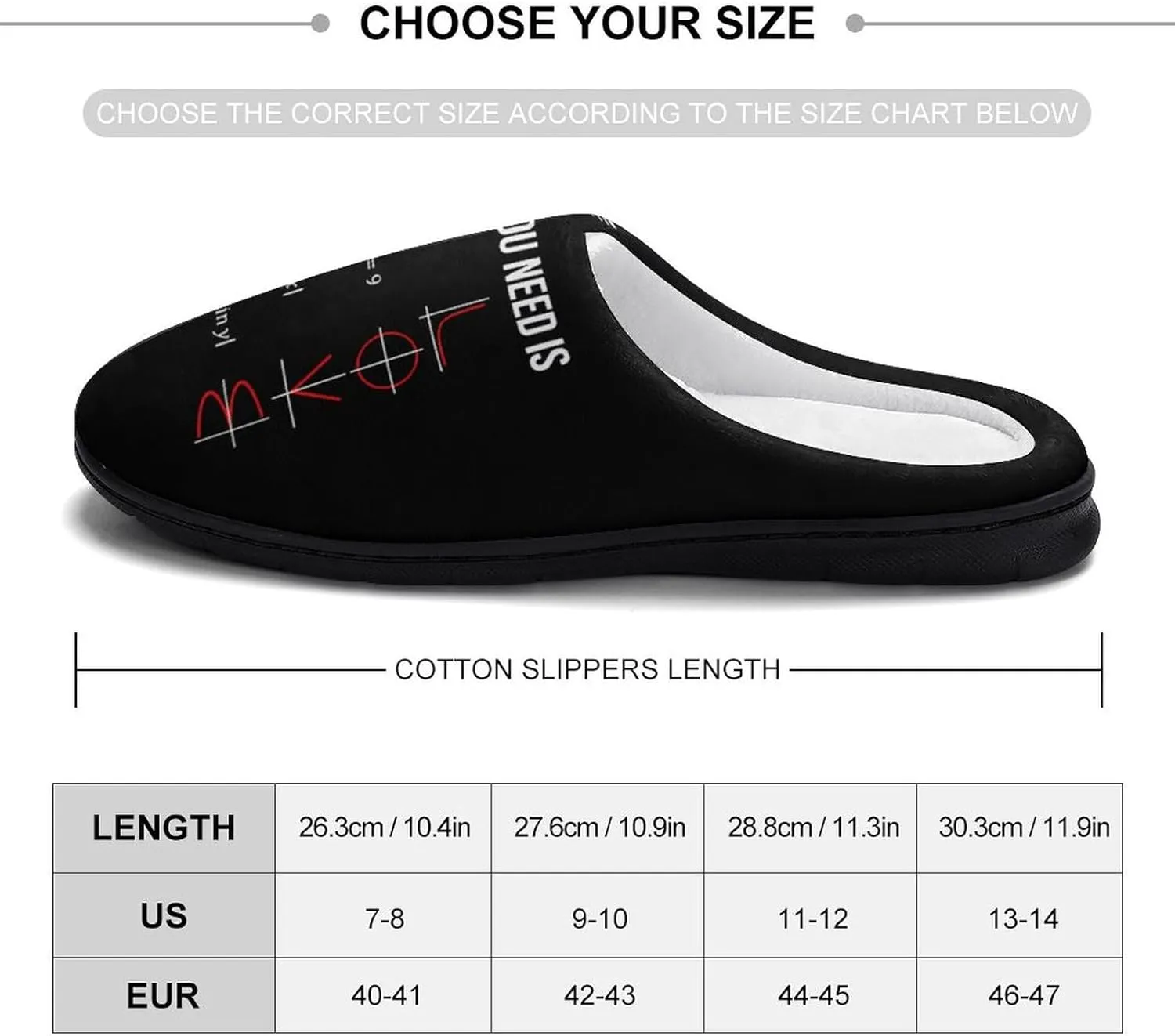 All You Need Is Love Math Mens Slippers Winter Memory Foam Warm House Shoes Indoor/Outdoor