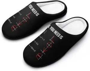 All You Need Is Love Math Mens Slippers Winter Memory Foam Warm House Shoes Indoor/Outdoor