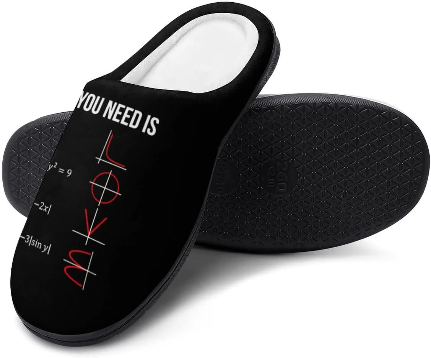All You Need Is Love Math Mens Slippers Winter Memory Foam Warm House Shoes Indoor/Outdoor