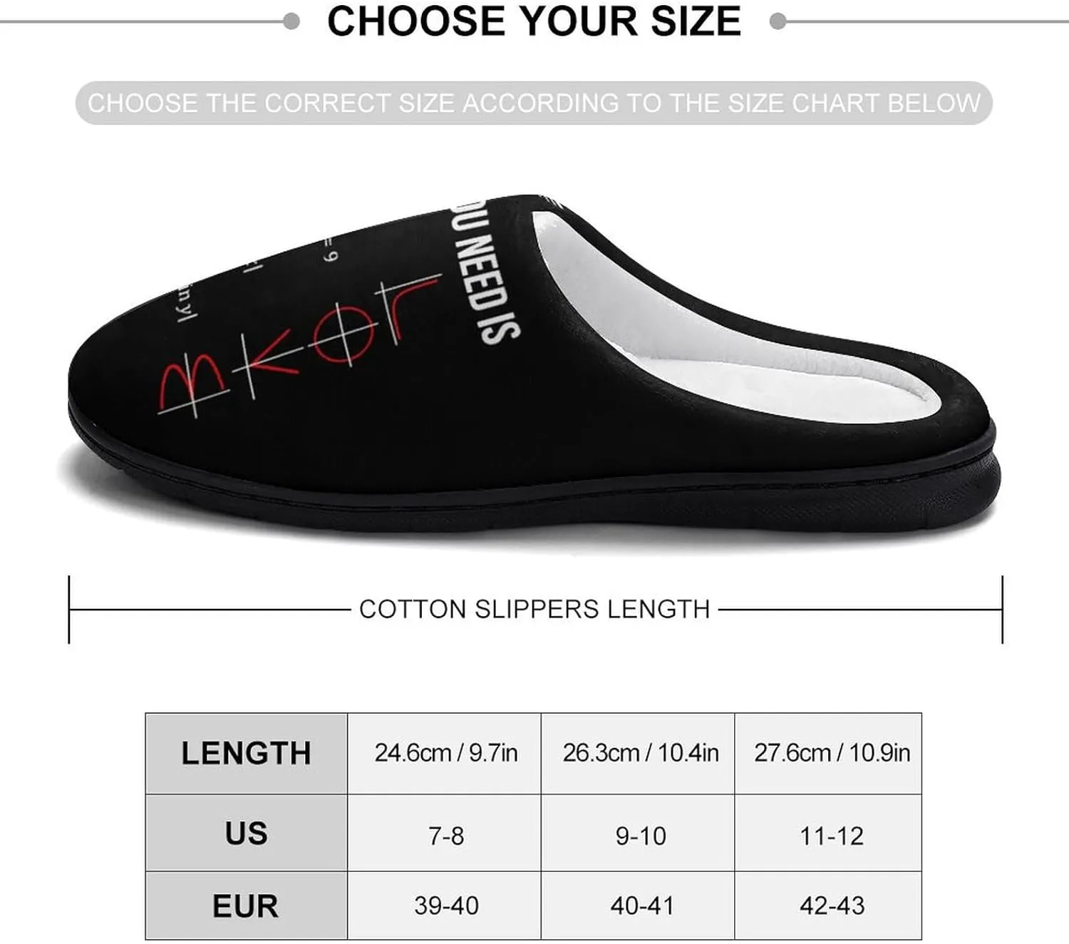 All You Need Is Love Math Women's Slippers Memory Foam House Shoes Rubber Sole for Indoor Outdoor