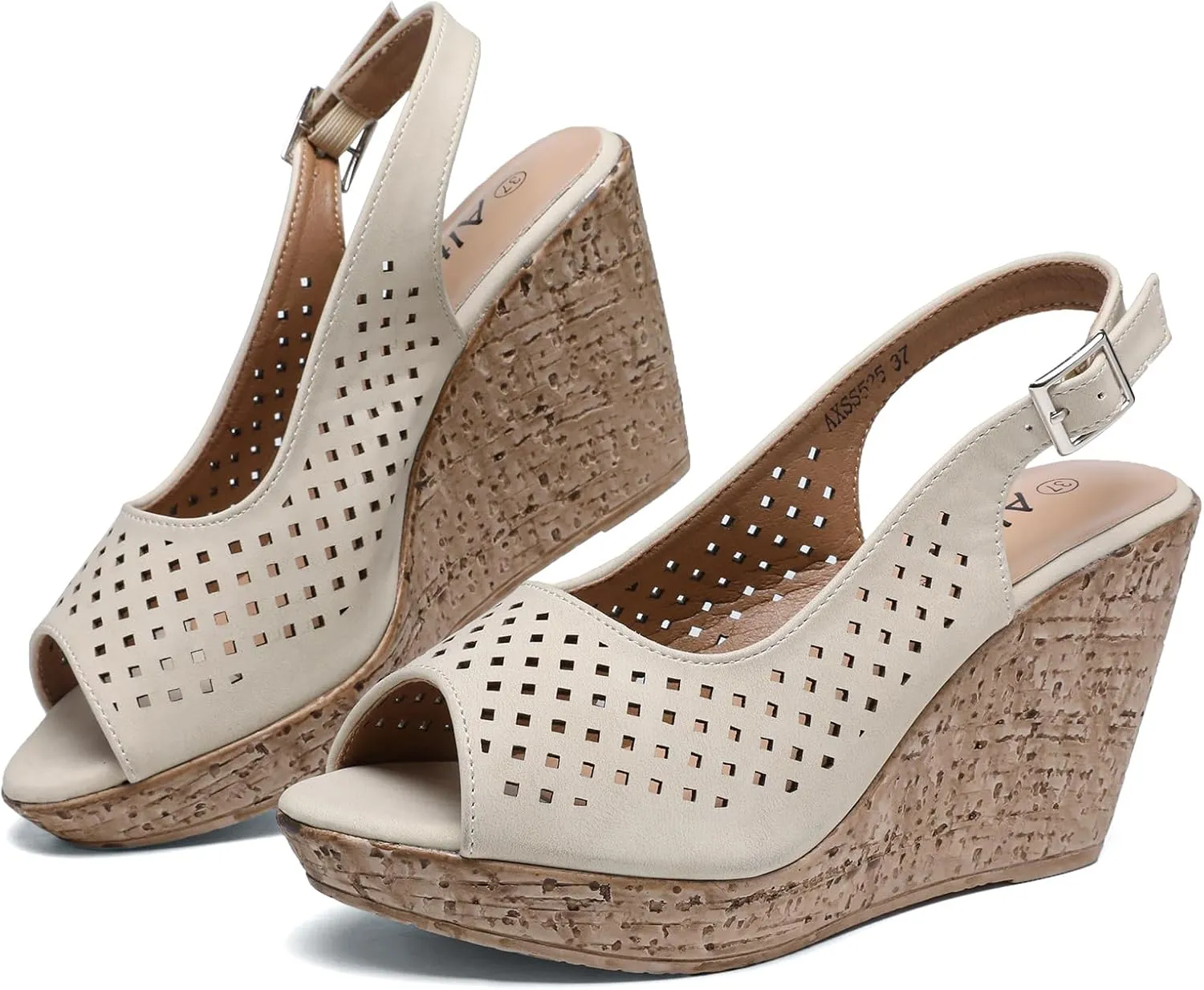 Altxic Women's Comfy Casual Peep Toe Hollow Out Adjustable Buckle Strap Slingback Dressy Platform Wedge Sandals