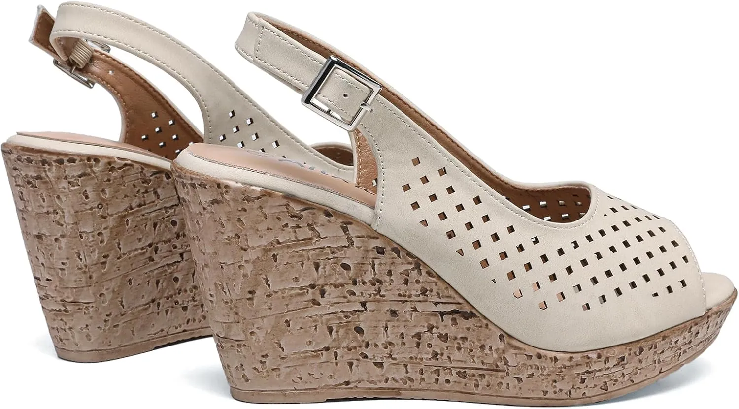Altxic Women's Comfy Casual Peep Toe Hollow Out Adjustable Buckle Strap Slingback Dressy Platform Wedge Sandals