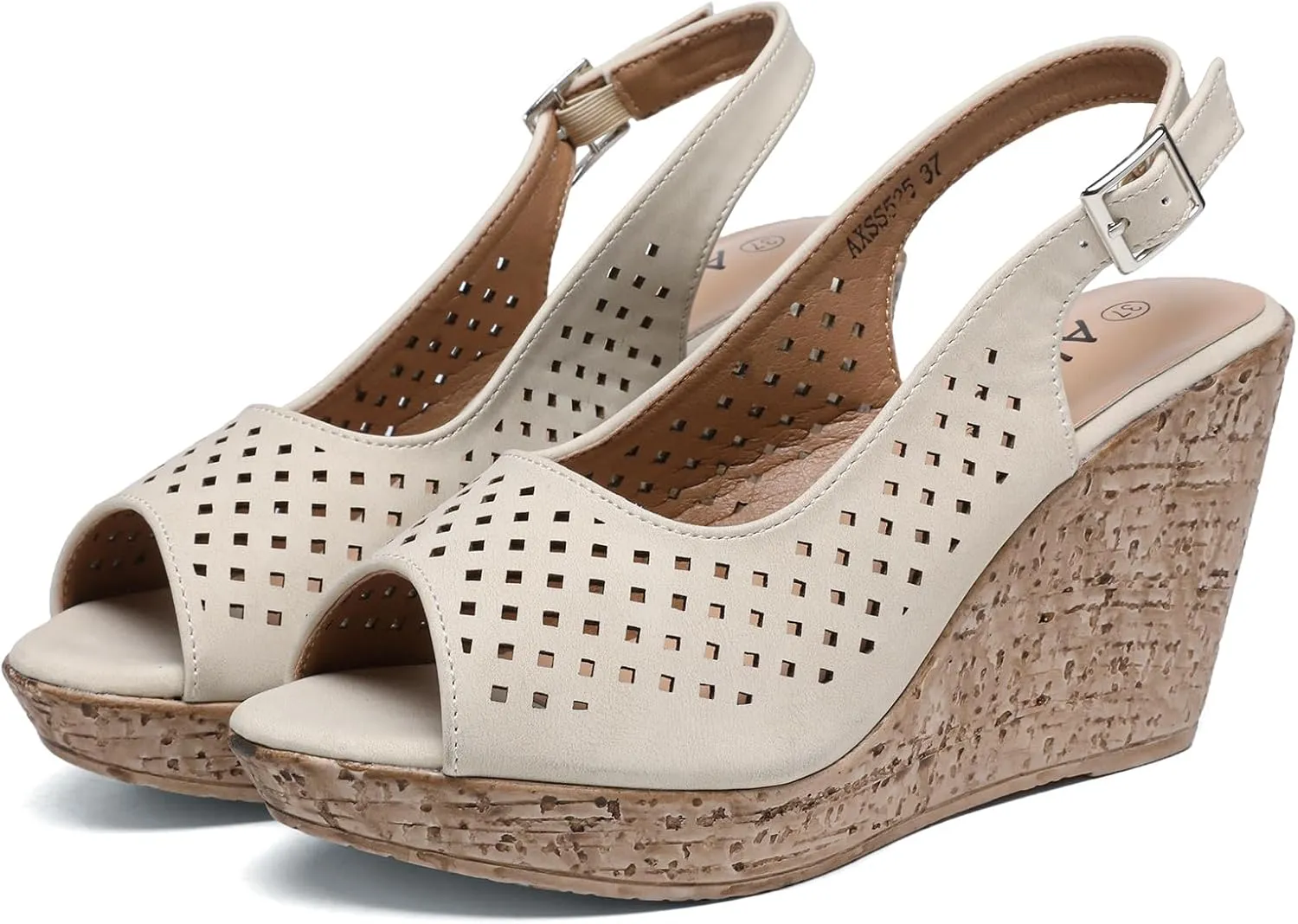 Altxic Women's Comfy Casual Peep Toe Hollow Out Adjustable Buckle Strap Slingback Dressy Platform Wedge Sandals