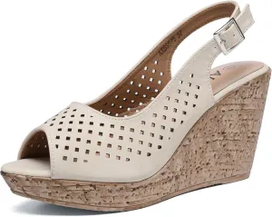 Altxic Women's Comfy Casual Peep Toe Hollow Out Adjustable Buckle Strap Slingback Dressy Platform Wedge Sandals