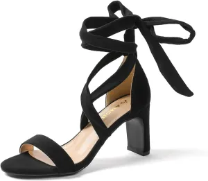 Amoji Women 3 Inch Strappy Heels Lady Heeled Sandal Strap Up Wedding Party Shoes 333