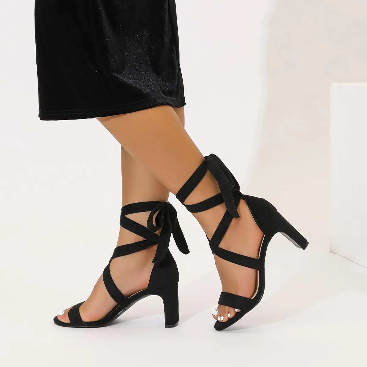 Amoji Women 3 Inch Strappy Heels Lady Heeled Sandal Strap Up Wedding Party Shoes 333