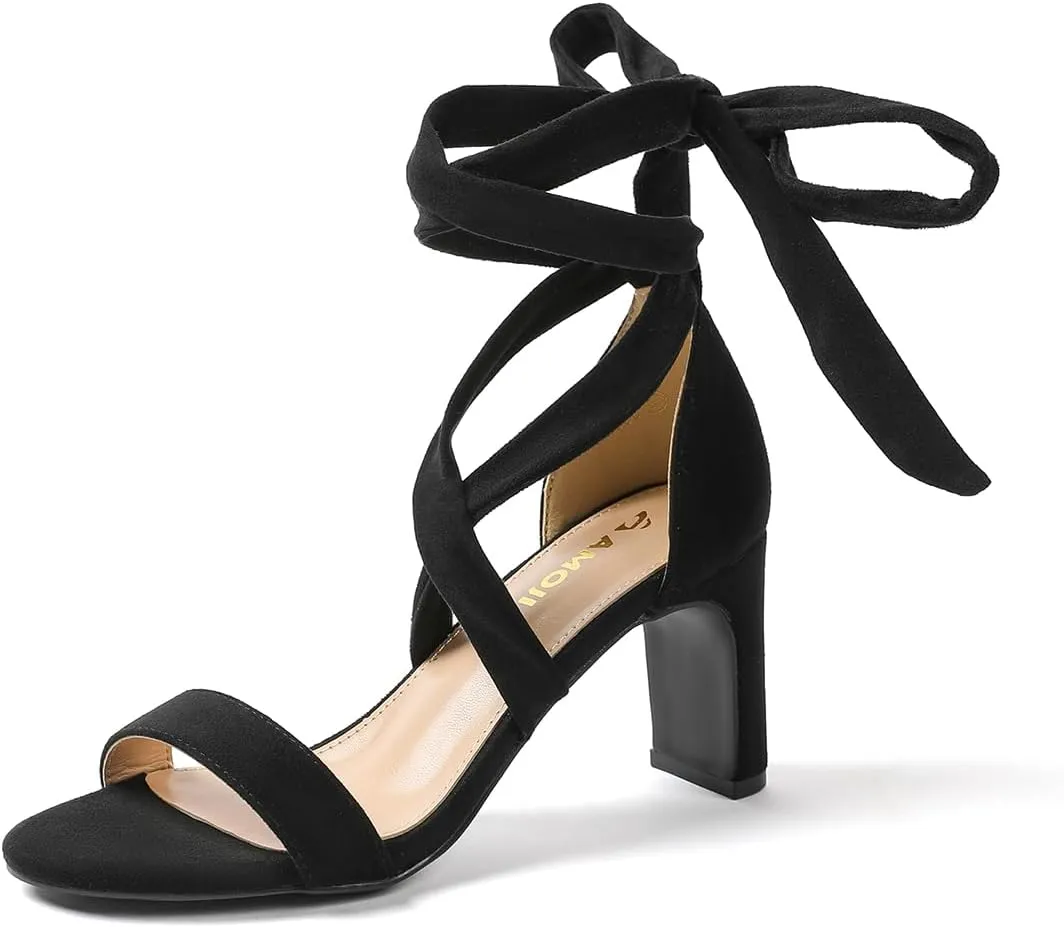 Amoji Women 3 Inch Strappy Heels Lady Heeled Sandal Strap Up Wedding Party Shoes 333