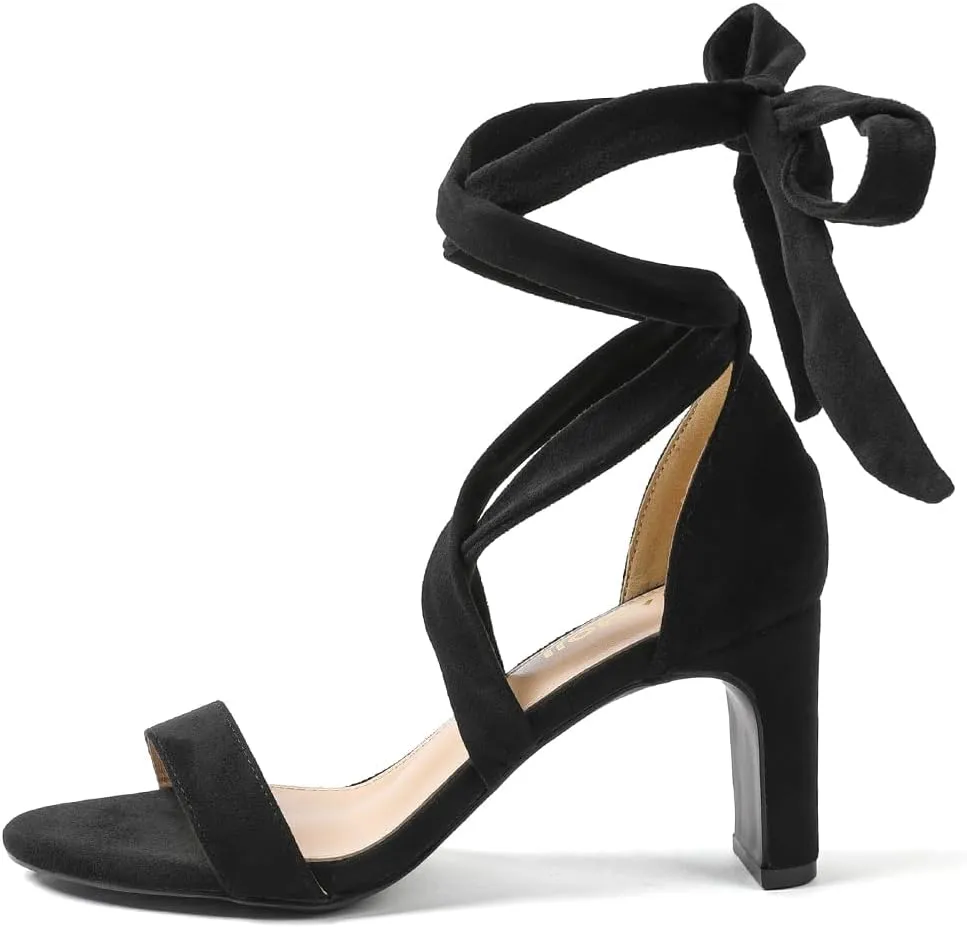 Amoji Women 3 Inch Strappy Heels Lady Heeled Sandal Strap Up Wedding Party Shoes 333