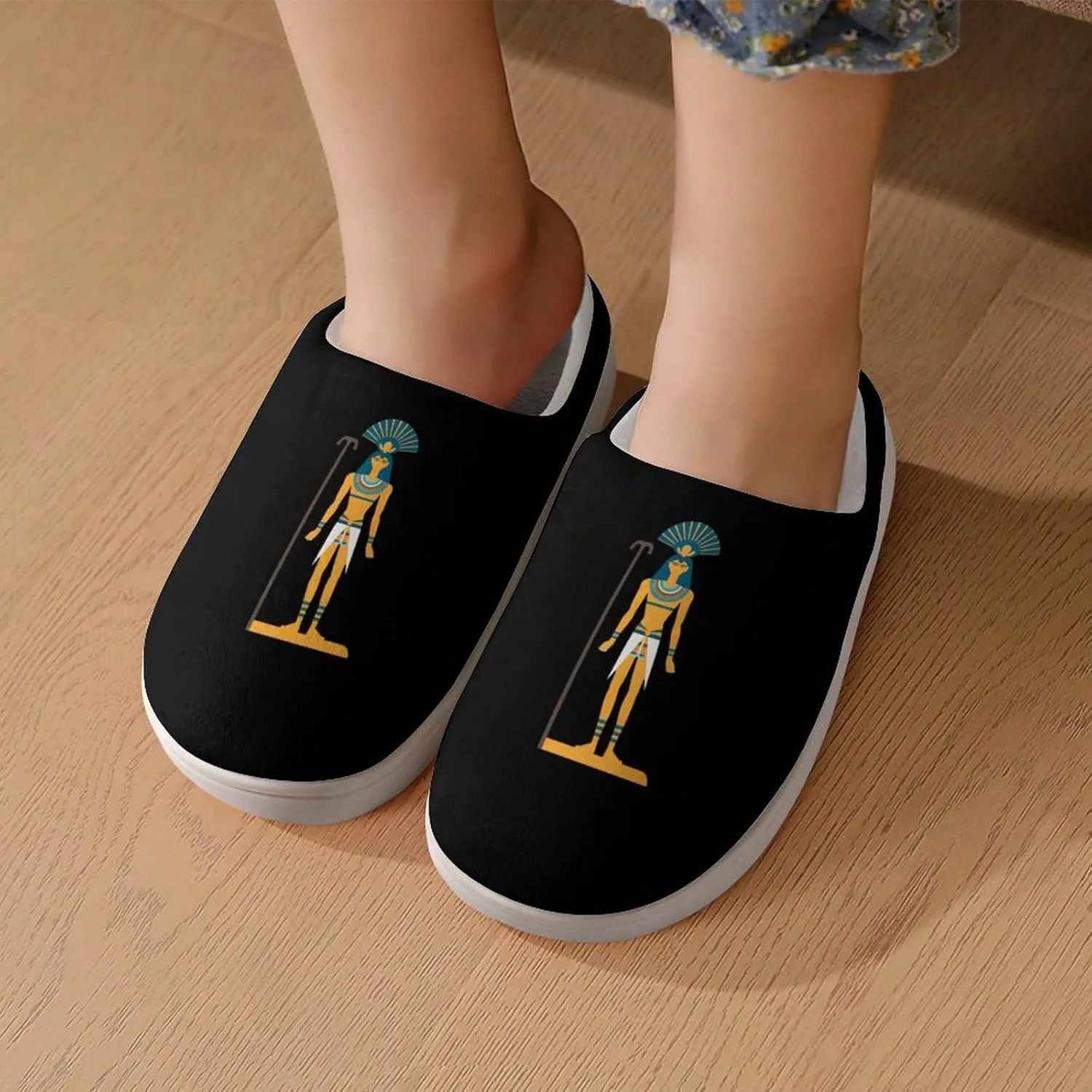 Ancient Egyptian Ancient God Kids Slippers for Girls Boys Winter Warm Plush Slip On House Slippers for Indoor Outdoor