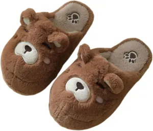 Animal Cotton Bear Slippers - Cartoon Plush Indoor/Outdoor Couples Shoes for Autumn and Winter