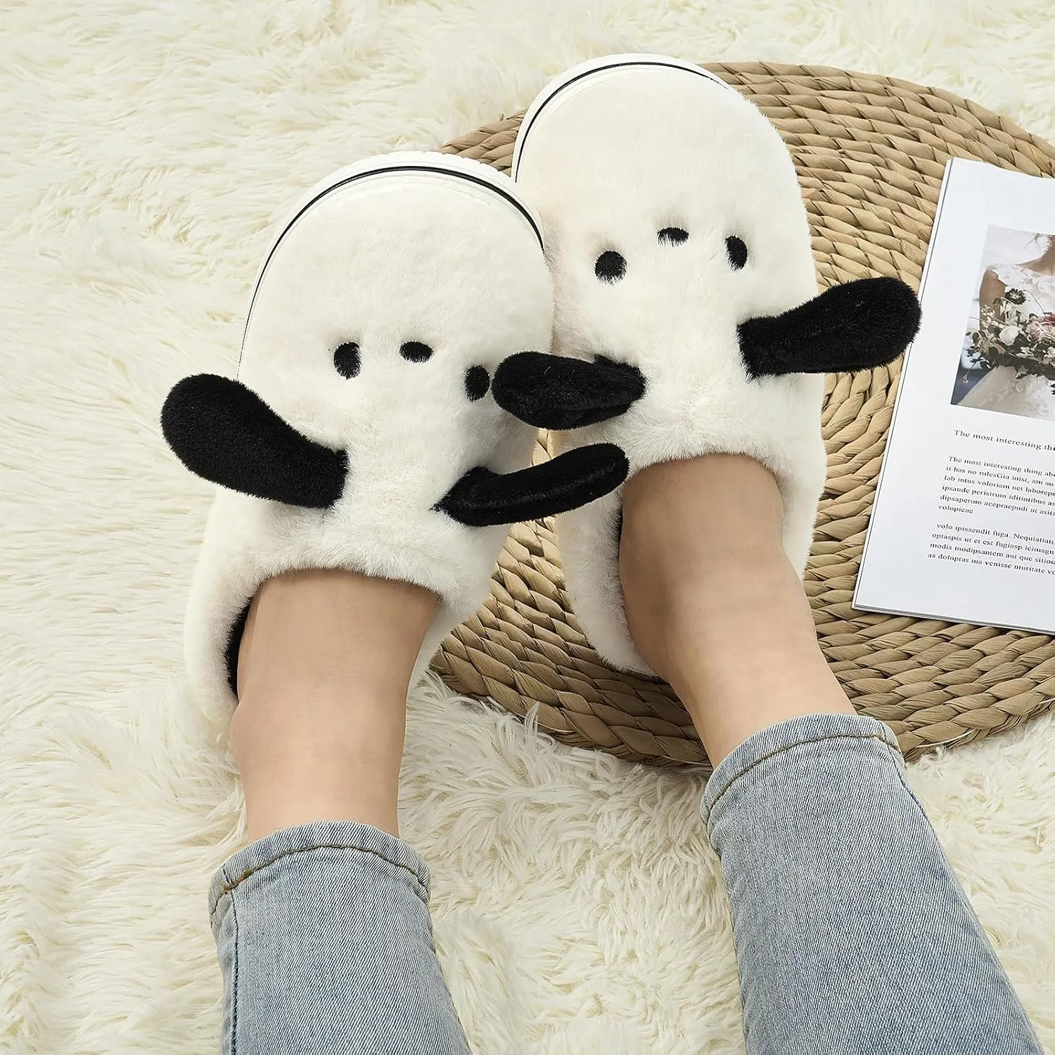 Animal Slippers for Women Indoor - Cute Fuzzy Warm Cozy Plush House Dog Slippers Memory Foam Slip On Bedroom Home Shoes