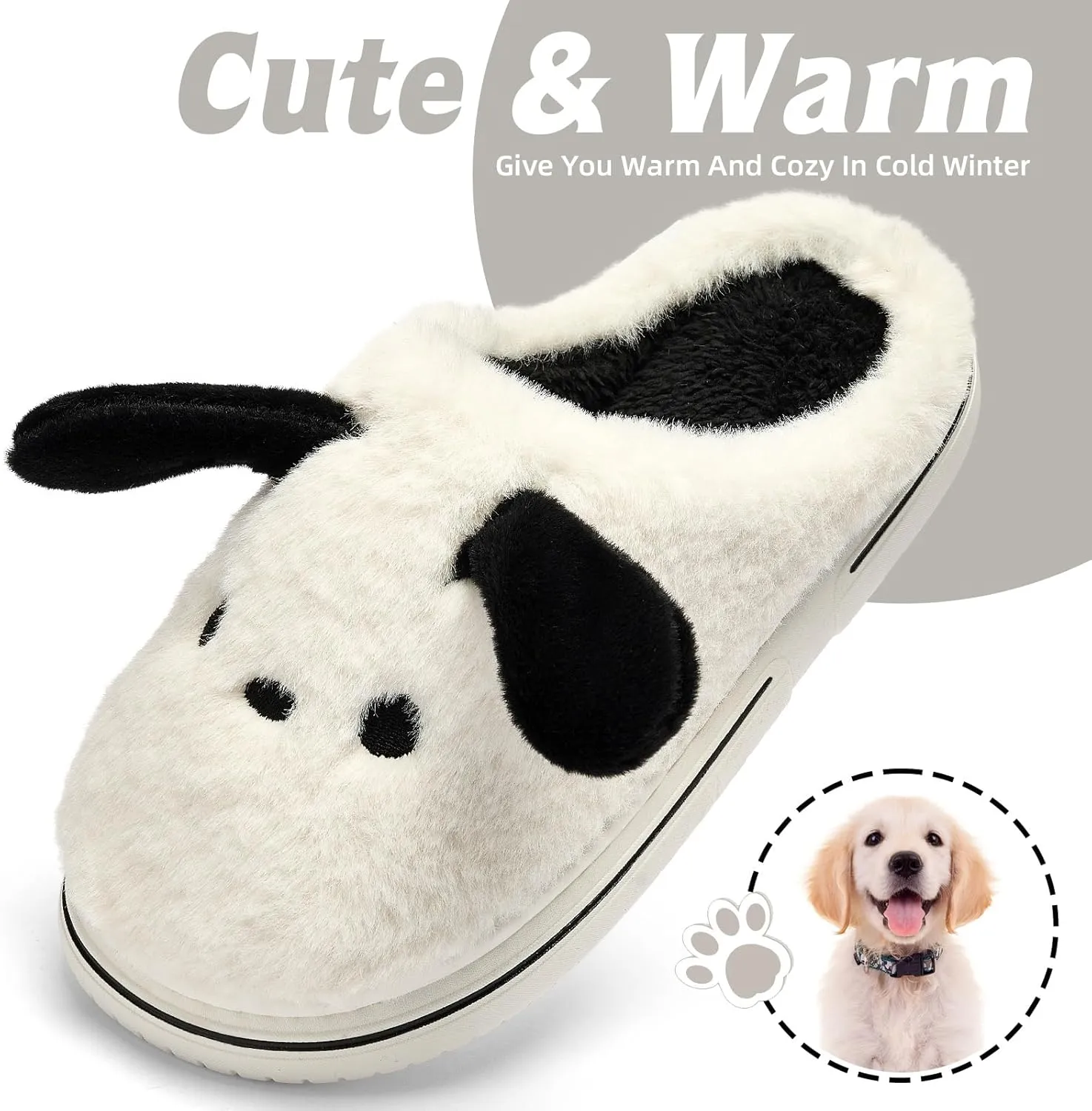 Animal Slippers for Women Indoor - Cute Fuzzy Warm Cozy Plush House Dog Slippers Memory Foam Slip On Bedroom Home Shoes