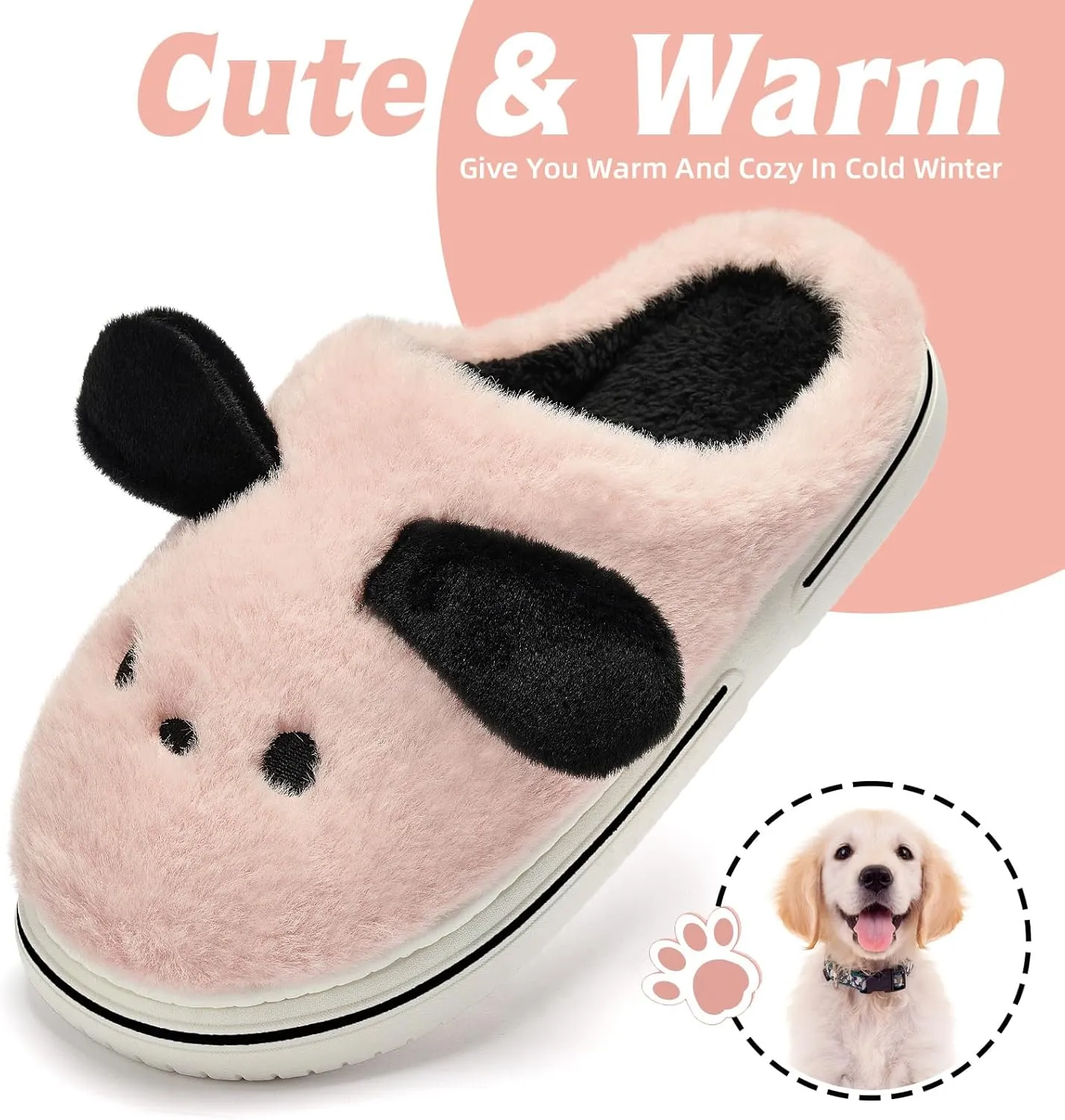 Animal Slippers for Women Indoor - Cute Fuzzy Warm Cozy Plush House Dog Slippers Memory Foam Slip On Bedroom Home Shoes