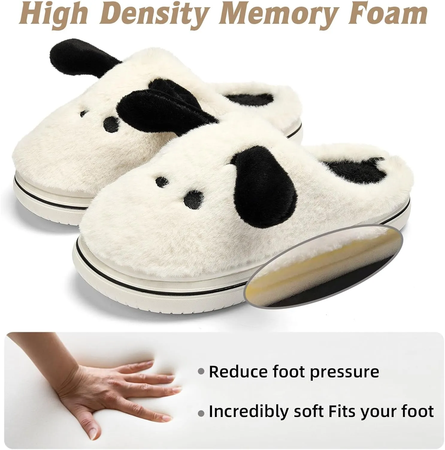 Animal Slippers for Women Indoor - Cute Fuzzy Warm Cozy Plush House Dog Slippers Memory Foam Slip On Bedroom Home Shoes