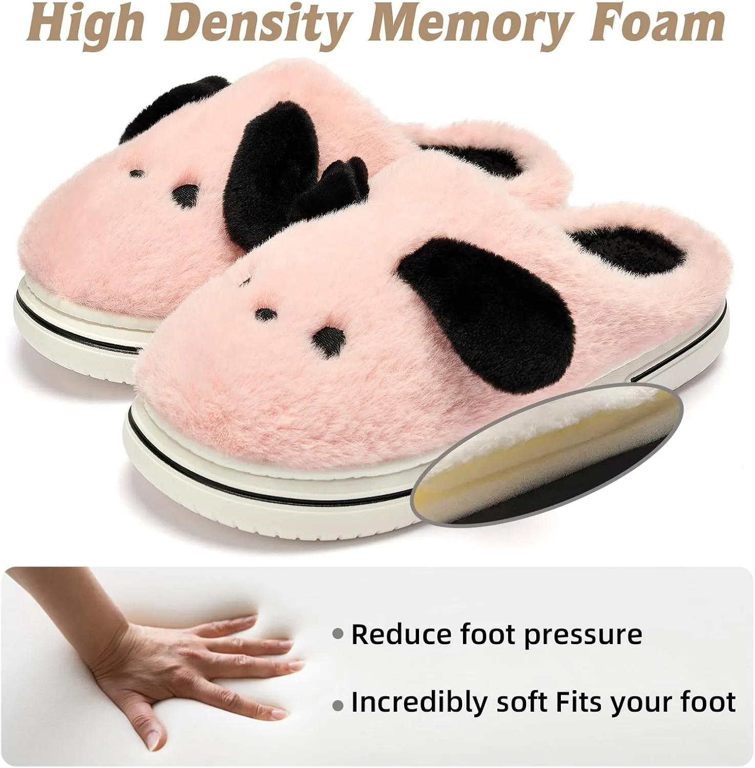 Animal Slippers for Women Indoor - Cute Fuzzy Warm Cozy Plush House Dog Slippers Memory Foam Slip On Bedroom Home Shoes