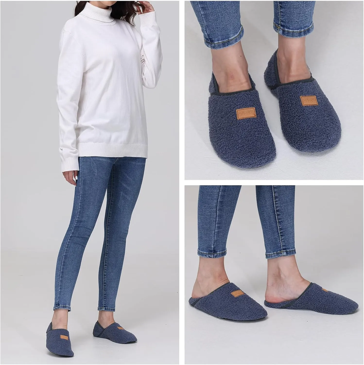 ANLUKE Slipper for Women Men Slipper Socks Fuzzy House Shoes Rubber Sole Slip On Soft-Lightweight Non Slip Indoor/Outdoor