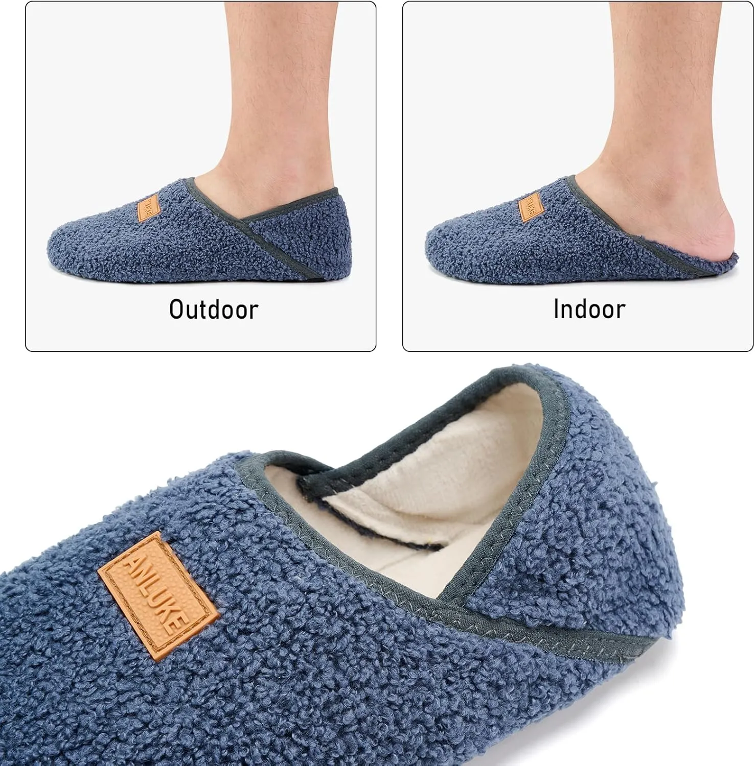 ANLUKE Slipper for Women Men Slipper Socks Fuzzy House Shoes Rubber Sole Slip On Soft-Lightweight Non Slip Indoor/Outdoor