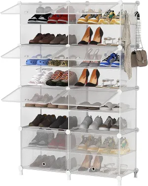 AWTATOS Shoe Rack, 8 Tier Shoe Storage Cabinet with Door, 32 Pair Shoe Organizer Shelves for Closet Hallway Bedroom Entryway, Transparent Twill