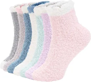 Azue Fuzzy Warm Slipper Socks Women Super Soft Microfiber Cozy Sleeping Socks 6 or 5 Pairs (7 Pairs Patchwork)
