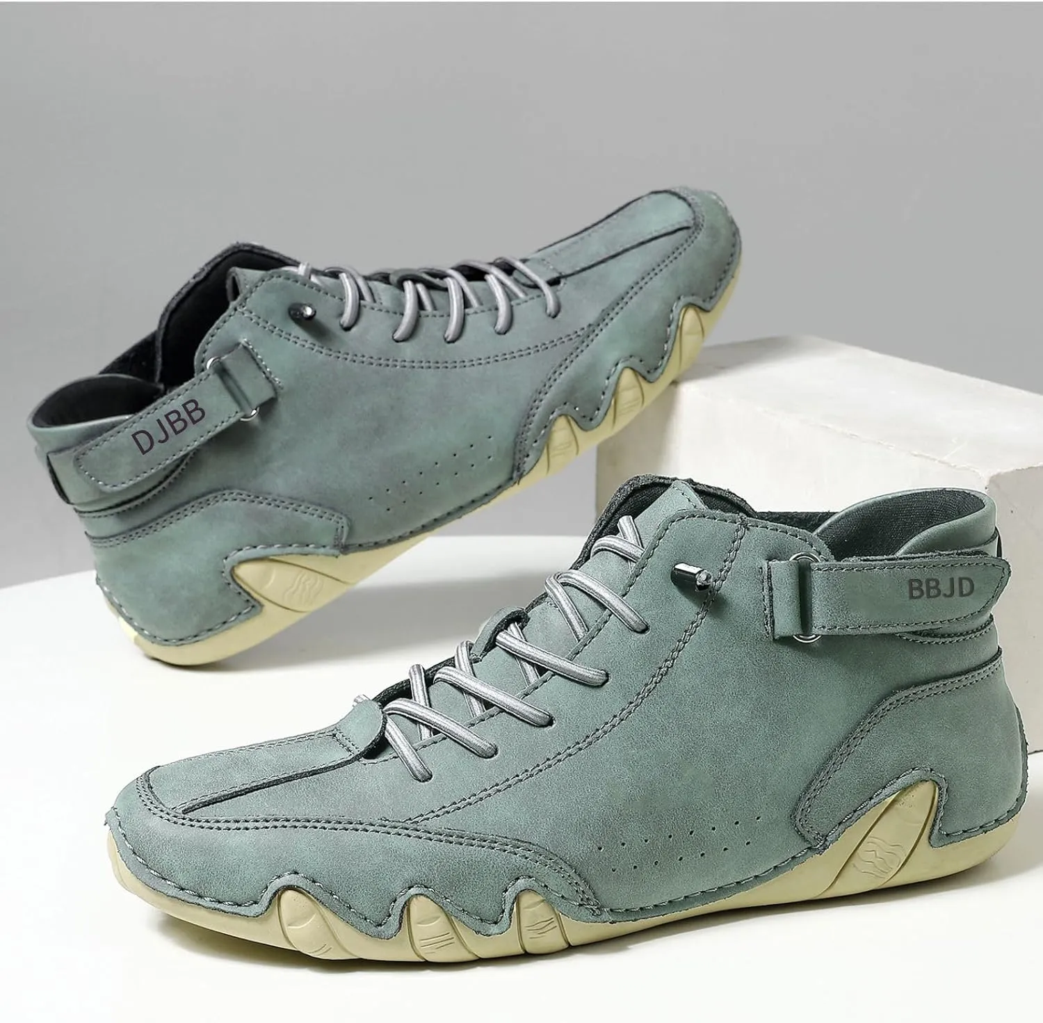 baobeijiadao Men's Beck Shoes Waterproof Non Slip High Top Chukka Boots Handmade Suede Caual Outdoor Sneakers
