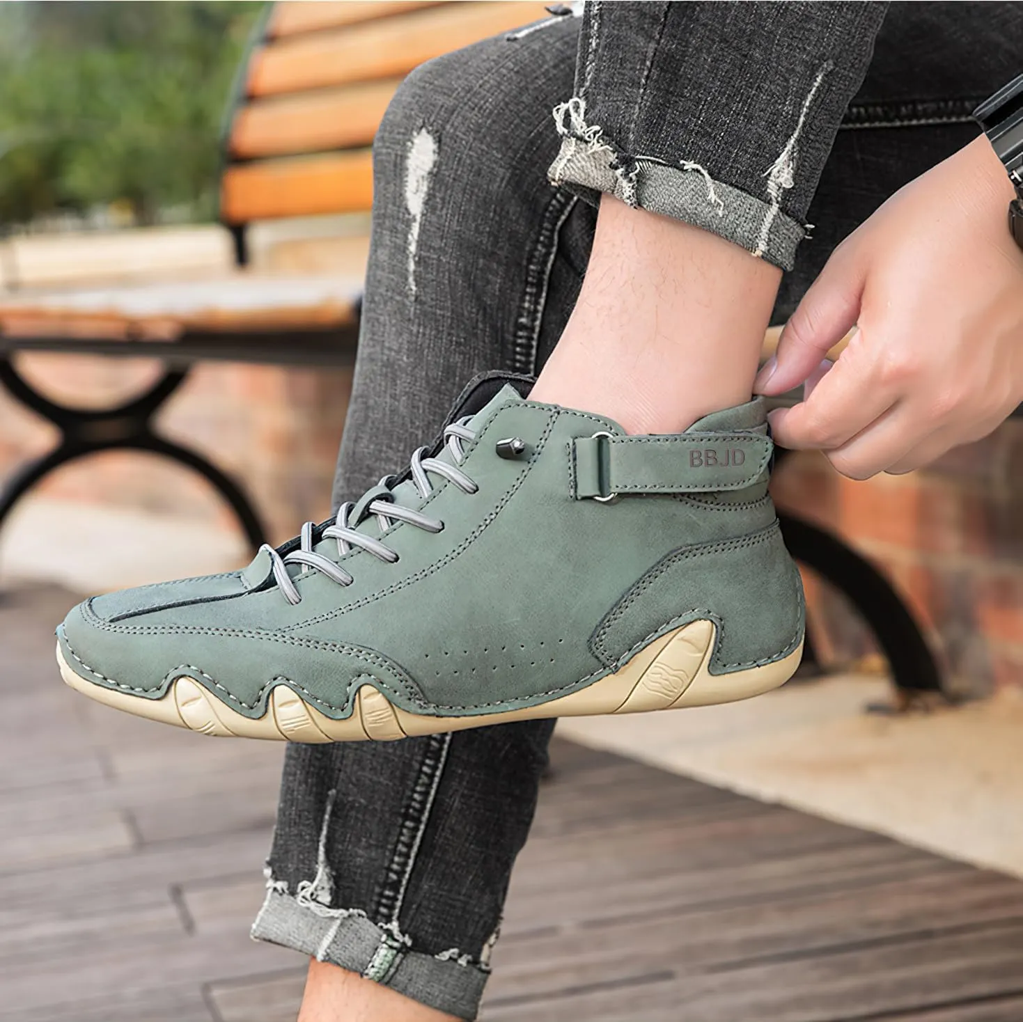 baobeijiadao Men's Beck Shoes Waterproof Non Slip High Top Chukka Boots Handmade Suede Caual Outdoor Sneakers