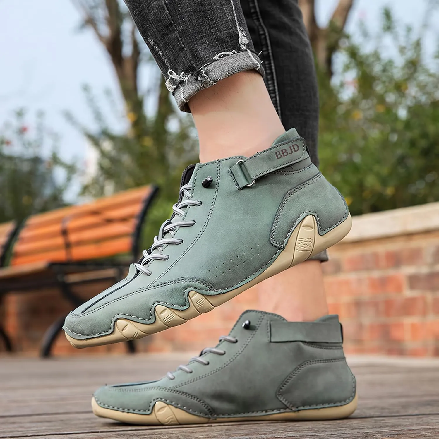 baobeijiadao Men's Beck Shoes Waterproof Non Slip High Top Chukka Boots Handmade Suede Caual Outdoor Sneakers