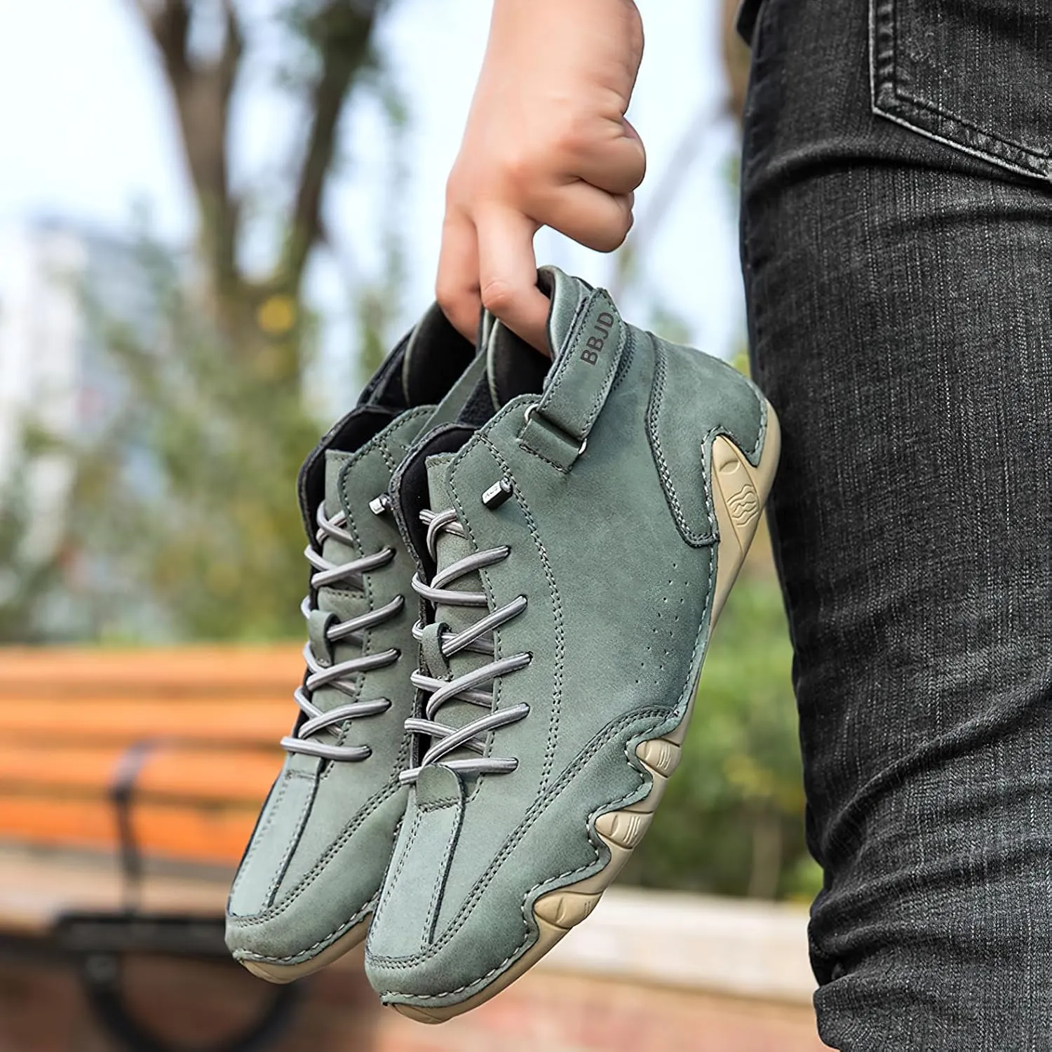 baobeijiadao Men's Beck Shoes Waterproof Non Slip High Top Chukka Boots Handmade Suede Caual Outdoor Sneakers