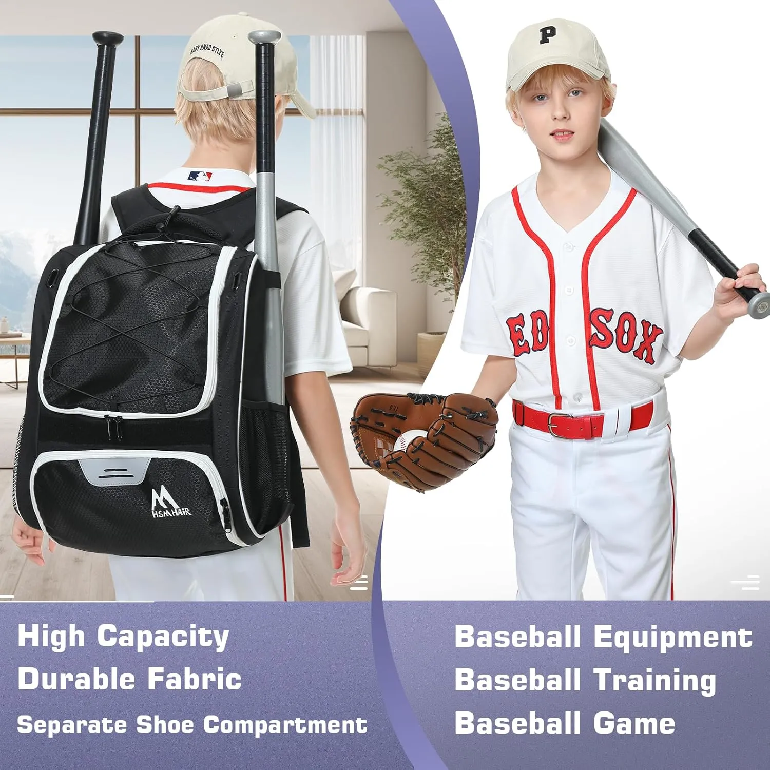Baseball Bag-Baseball Backpack Holder for Baseball, Large Main Compartment,Softball Tball& Gear for Youth and Adults