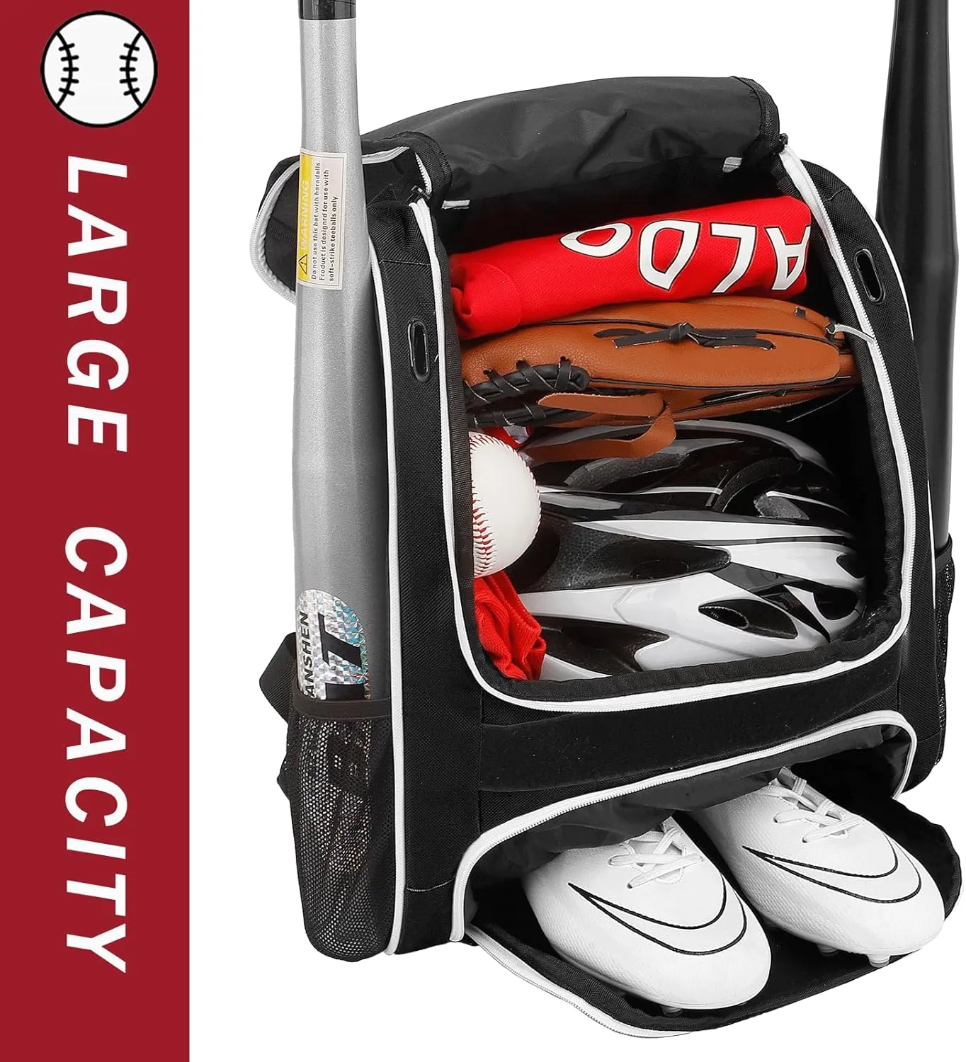 Baseball Bag-Baseball Backpack Holder for Baseball, Large Main Compartment,Softball Tball& Gear for Youth and Adults
