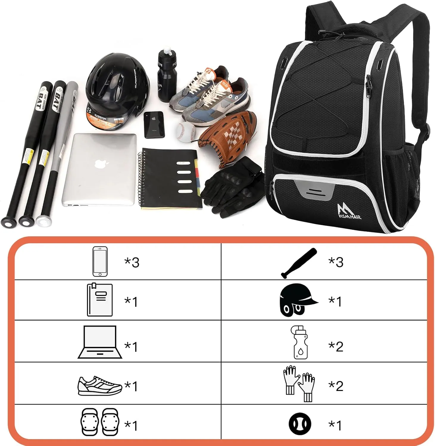 Baseball Bag-Baseball Backpack Holder for Baseball, Large Main Compartment,Softball Tball& Gear for Youth and Adults