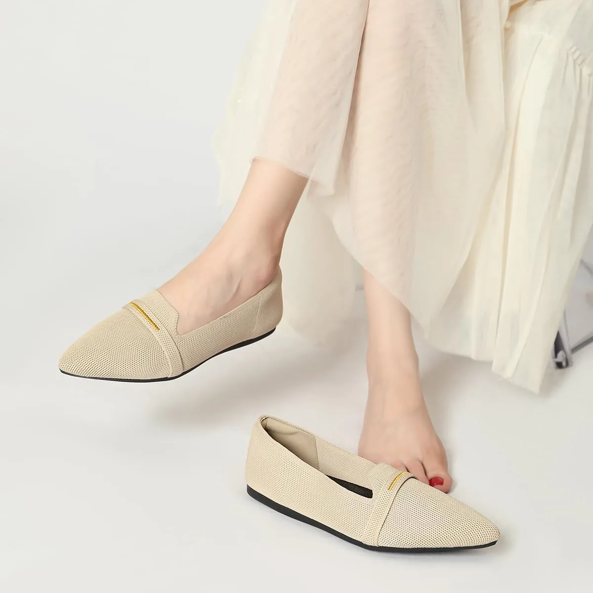 Bealin Womens Flats Dressy Pointed Toe Knit Ballet Shoes Confortable Women Soft Flats Shoes Slip On Loafer Shoes