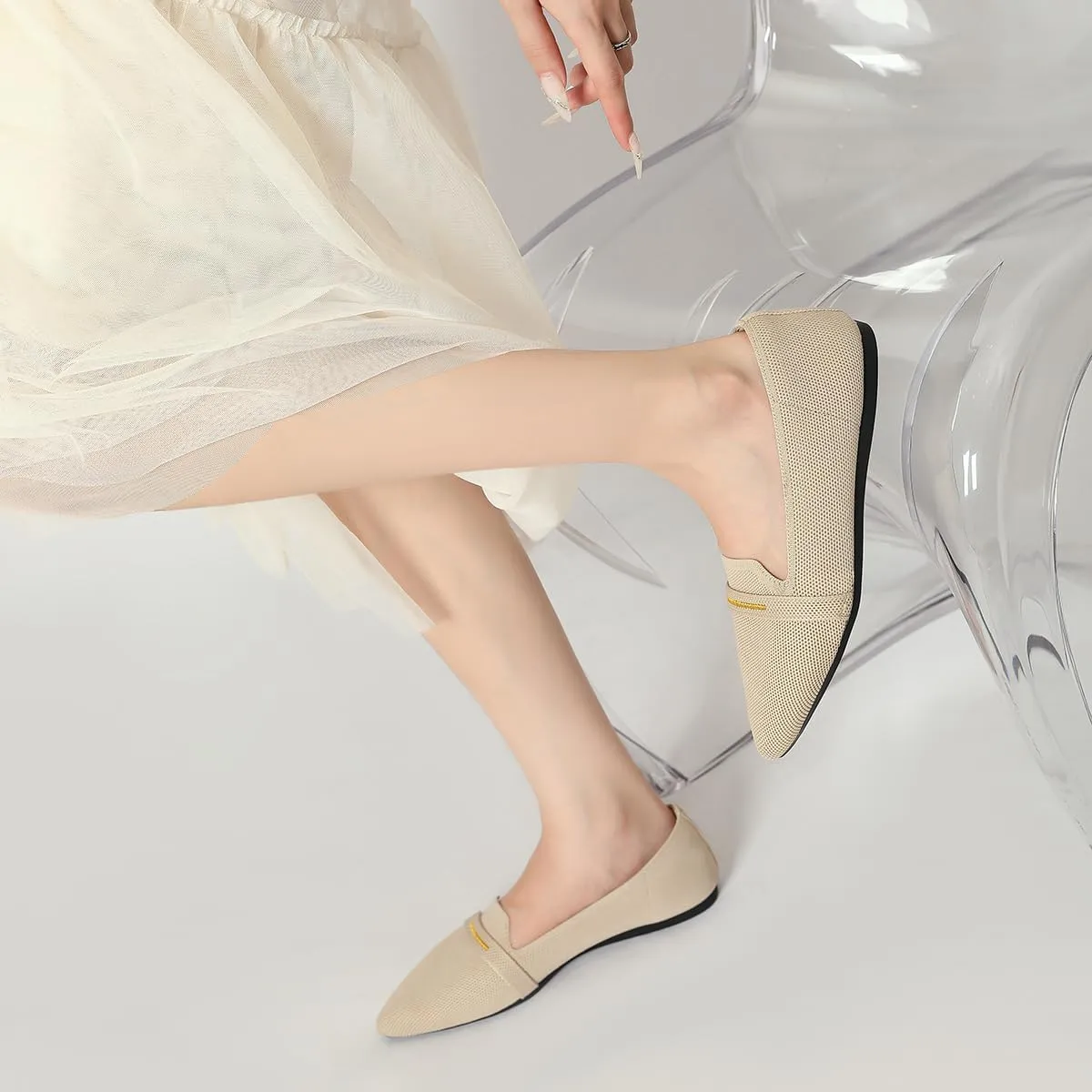 Bealin Womens Flats Dressy Pointed Toe Knit Ballet Shoes Confortable Women Soft Flats Shoes Slip On Loafer Shoes