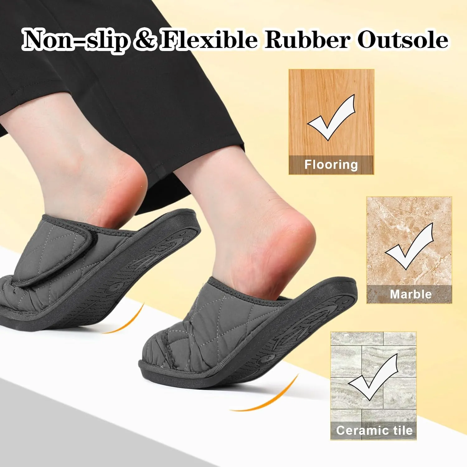 Besroad Mens Slippers Wide Memory Foam House Slippers Adjustable Diabetic Shoes Arthritis Edema Swollen House Shoes