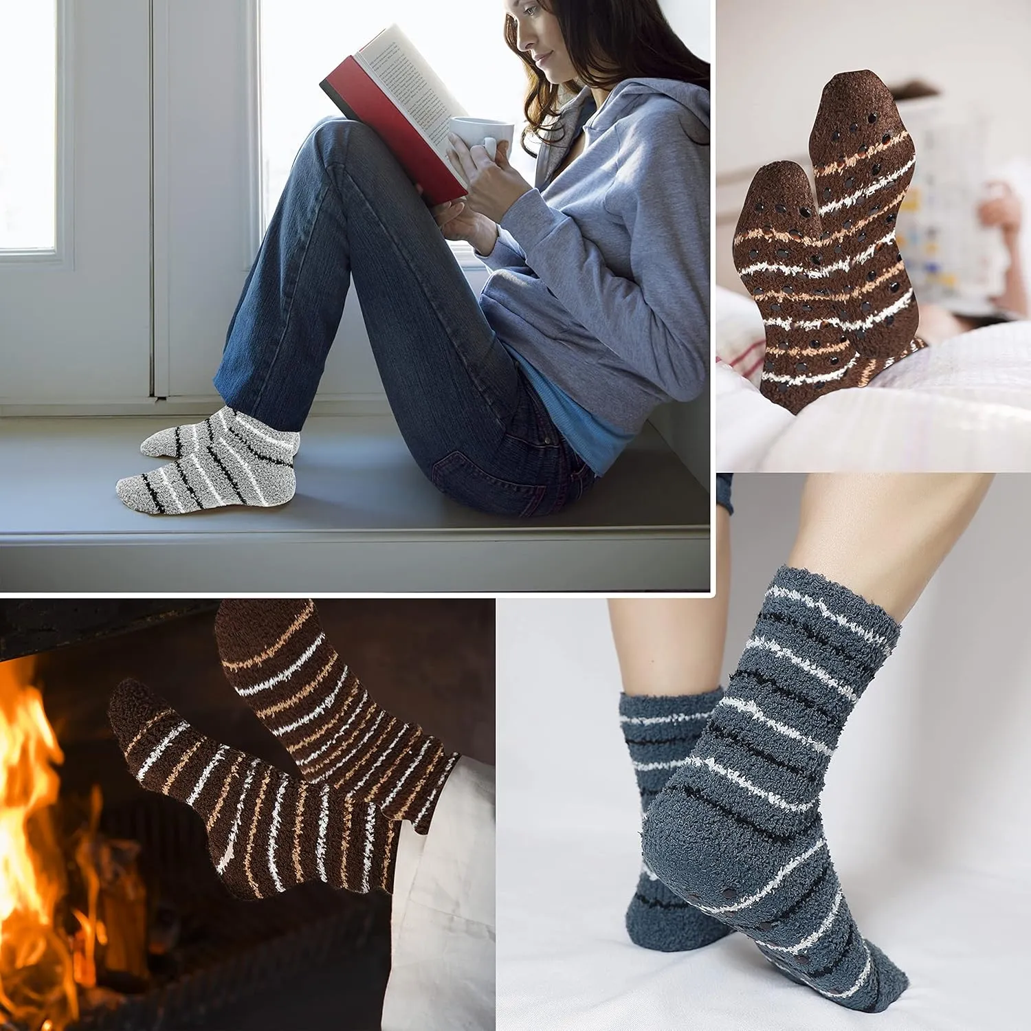 Bienvenu Men's 4 Pack Winter Thick Socks Warm Comfort Soft Fuzzy Floor Socks