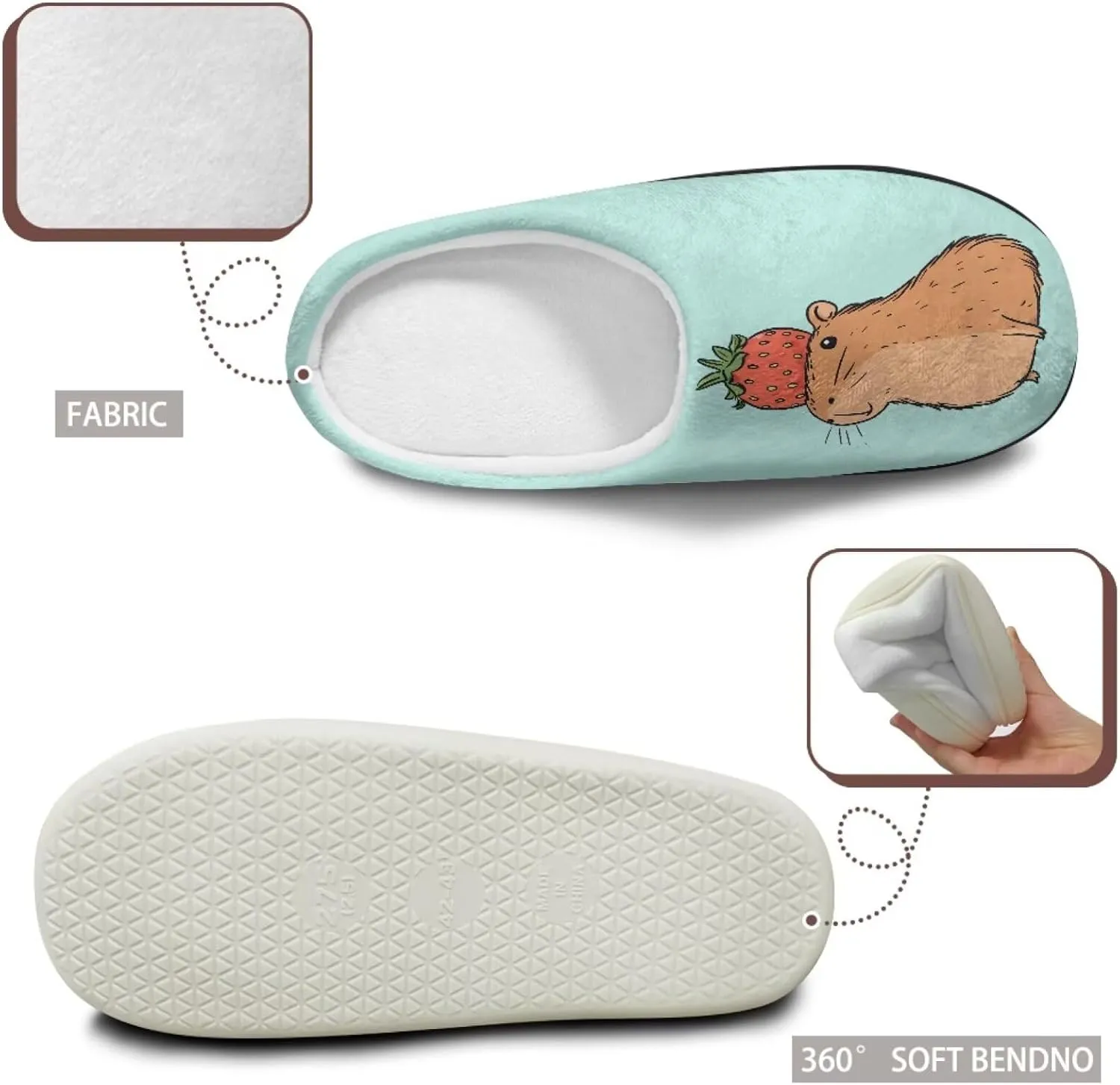 Binienty Womens Fuzzy House Slippers Indoor Shoes Memory Foam Insoles & Rubber Soles