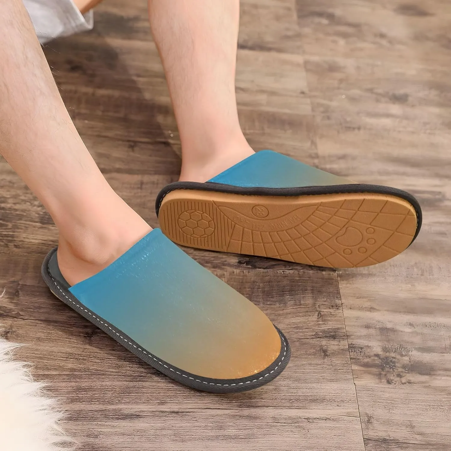 Blue Orange Gradient House Slippers for Women Men Non-Slip Slipper Socks