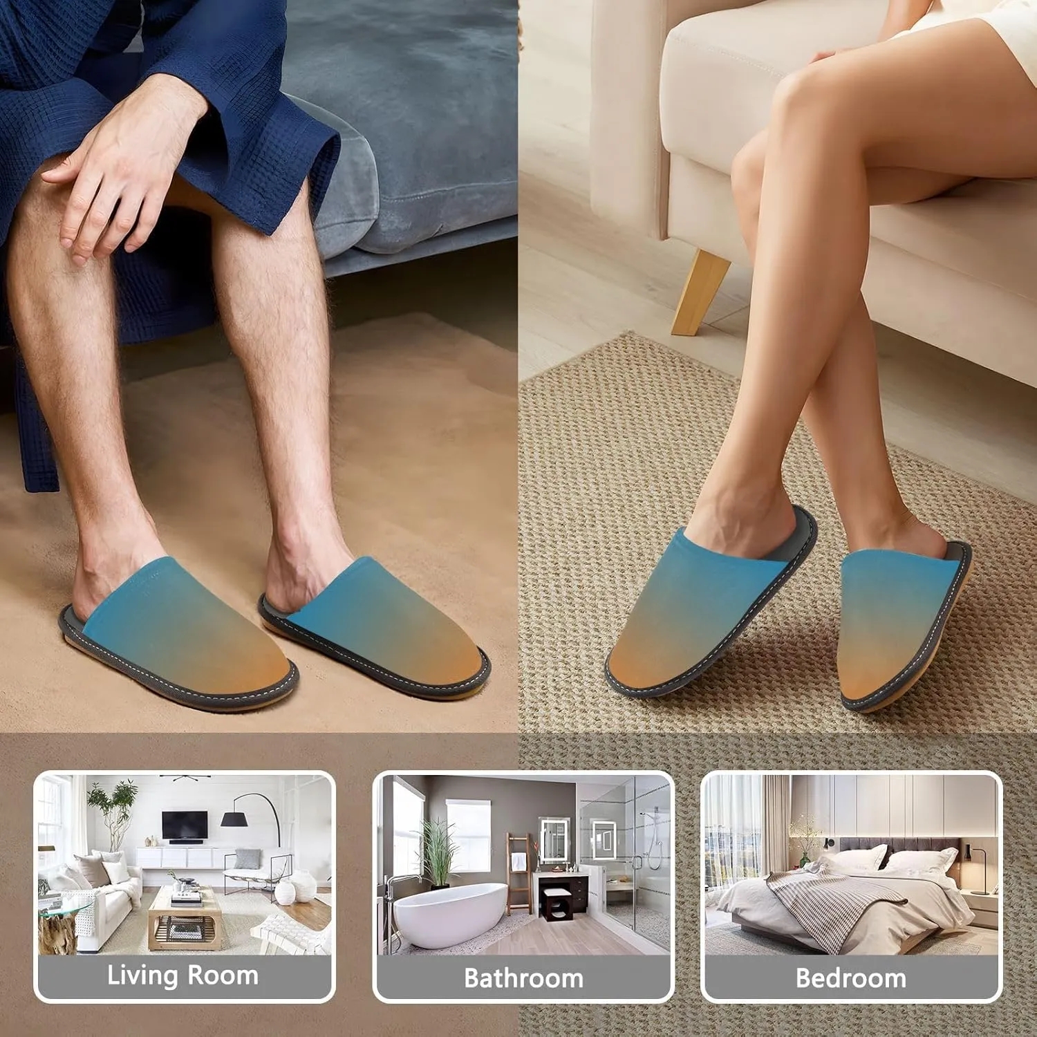 Blue Orange Gradient House Slippers for Women Men Non-Slip Slipper Socks