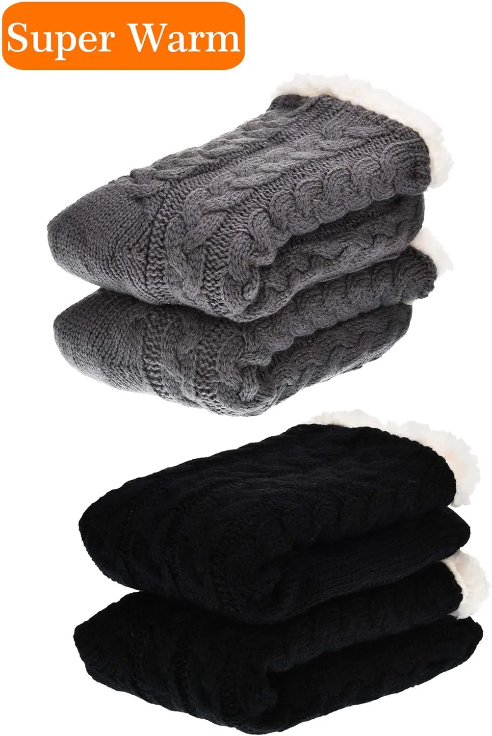 Boao 2 Pairs Women Warm Slipper Socks Christmas Fuzzy Winter Fleece Socks with Grippers Lined Non Slip Slipper Gift