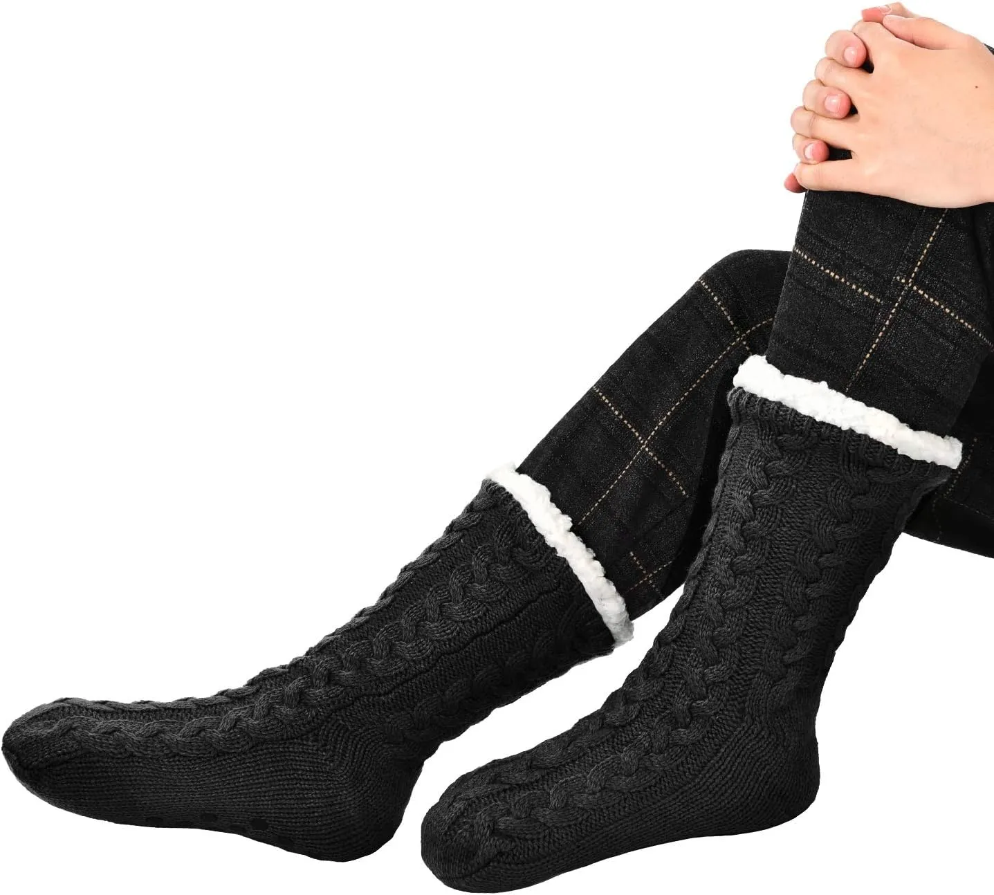 Boao 2 Pairs Women Warm Slipper Socks Christmas Fuzzy Winter Fleece Socks with Grippers Lined Non Slip Slipper Gift