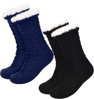 Boao 2 Pairs Women Warm Slipper Socks Christmas Fuzzy Winter Fleece Socks with Grippers Lined Non Slip Slipper Gift